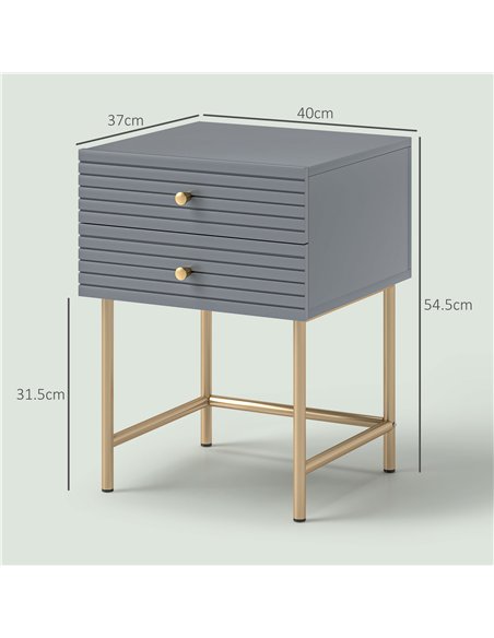 HOMCOM Set of Two Elegant Bedside Tables - Grey/Gold-Tone - pic 126176 | FastDaddyshop
