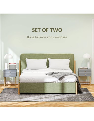 HOMCOM Set of Two Elegant Bedside Tables - Grey/Gold-Tone
