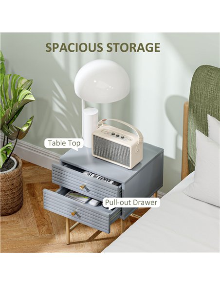 HOMCOM Set of Two Elegant Bedside Tables - Grey/Gold-Tone - pic 126178 | FastDaddyshop