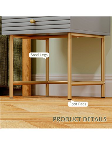 HOMCOM Set of Two Elegant Bedside Tables - Grey/Gold-Tone