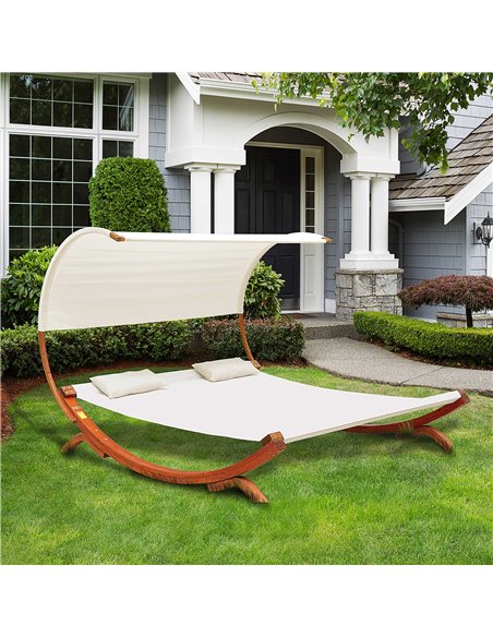 Outsunny Hammock Chaise Day Bed with Canopy Wooden Double Sun Lounger - Cream - pic 12618 | FastDaddyshop