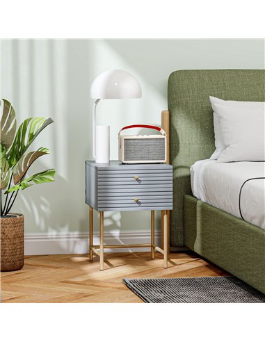 HOMCOM Set of Two Elegant Bedside Tables - Grey/Gold-Tone