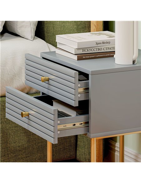 HOMCOM Set of Two Elegant Bedside Tables - Grey/Gold-Tone - pic 126182 | FastDaddyshop