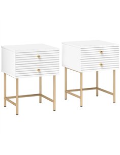 HOMCOM Set of Two Elegant Bedside Tables - White/Gold-Tone