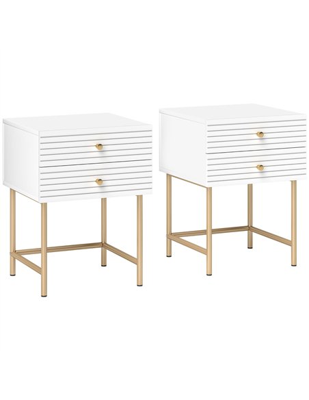 HOMCOM Set of Two Elegant Bedside Tables - White/Gold-Tone - pic 126183 | FastDaddyshop