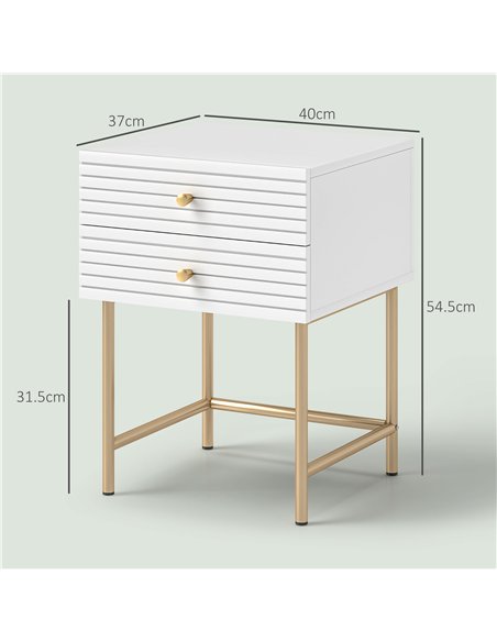 HOMCOM Set of Two Elegant Bedside Tables - White/Gold-Tone - pic 126185 | FastDaddyshop