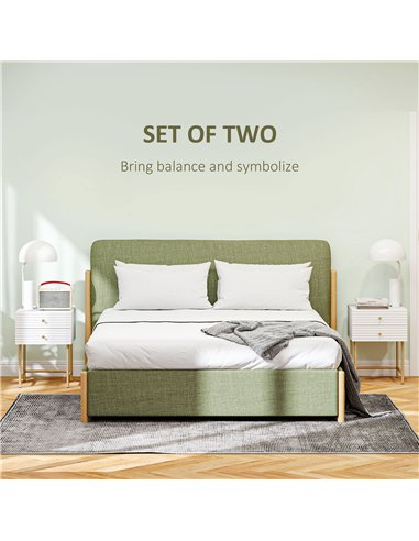 HOMCOM Set of Two Elegant Bedside Tables - White/Gold-Tone