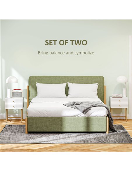 HOMCOM Set of Two Elegant Bedside Tables - White/Gold-Tone - pic 126186 | FastDaddyshop