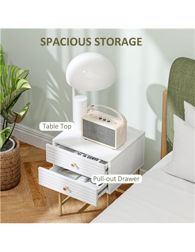 HOMCOM Set of Two Elegant Bedside Tables - White/Gold-Tone