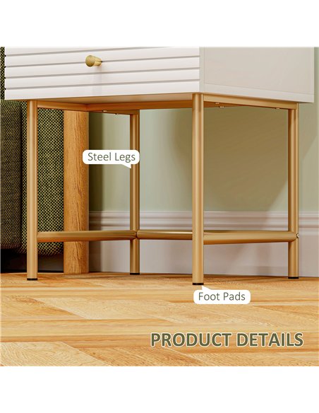 HOMCOM Set of Two Elegant Bedside Tables - White/Gold-Tone - pic 126188 | FastDaddyshop
