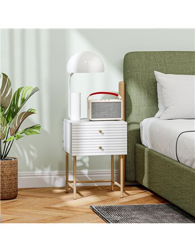 HOMCOM Set of Two Elegant Bedside Tables - White/Gold-Tone