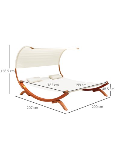 Outsunny Hammock Chaise Day Bed with Canopy Wooden Double Sun Lounger - Cream