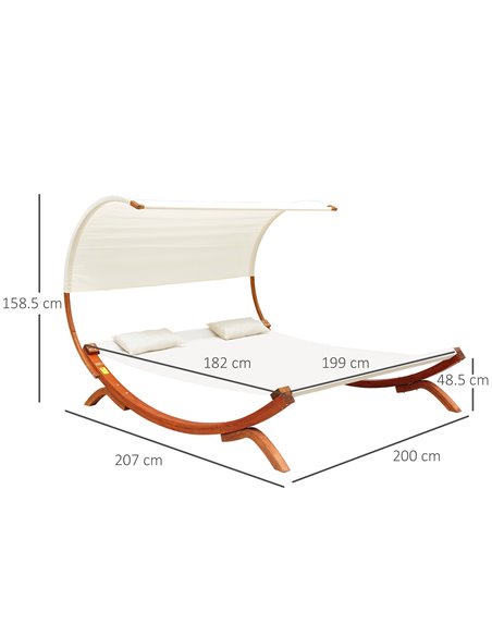 Outsunny Hammock Chaise Day Bed with Canopy Wooden Double Sun Lounger - Cream - pic 12619 | FastDaddyshop