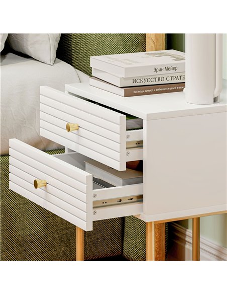 HOMCOM Set of Two Elegant Bedside Tables - White/Gold-Tone - pic 126191 | FastDaddyshop