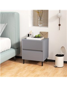HOMCOM Simple Line Indented Two-Drawer Bedside Table - Grey 2