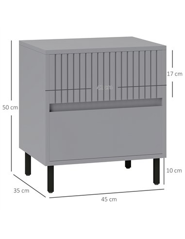 HOMCOM Simple Line Indented Two-Drawer Bedside Table - Grey