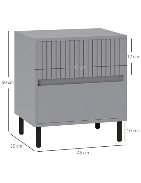 HOMCOM Simple Line Indented Two-Drawer Bedside Table - Grey - pic 126194 | FastDaddyshop