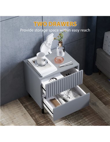 HOMCOM Simple Line Indented Two-Drawer Bedside Table - Grey
