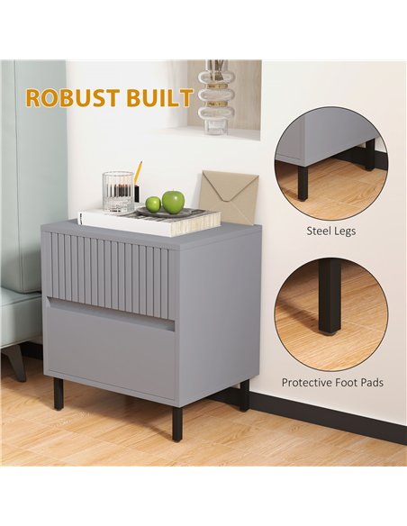 HOMCOM Simple Line Indented Two-Drawer Bedside Table - Grey - pic 126197 | FastDaddyshop