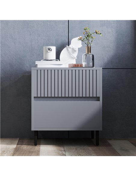 HOMCOM Simple Line Indented Two-Drawer Bedside Table - Grey - pic 126199 | FastDaddyshop