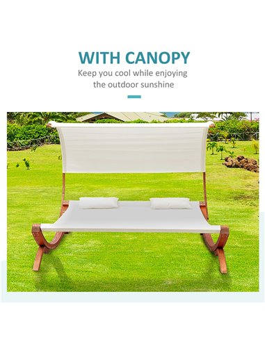 Outsunny Hammock Chaise Day Bed with Canopy Wooden Double Sun Lounger - Cream