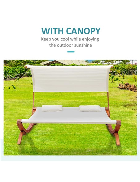 Outsunny Hammock Chaise Day Bed with Canopy Wooden Double Sun Lounger - Cream - pic 12620 | FastDaddyshop
