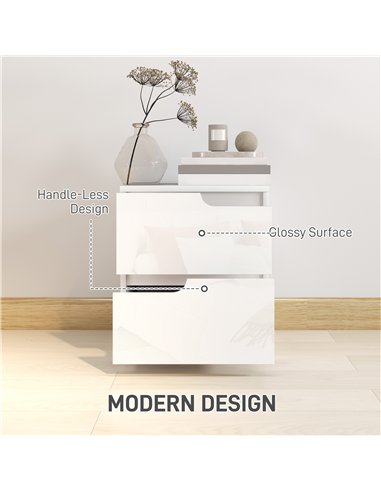 HOMCOM High Gloss Bedside Table - White