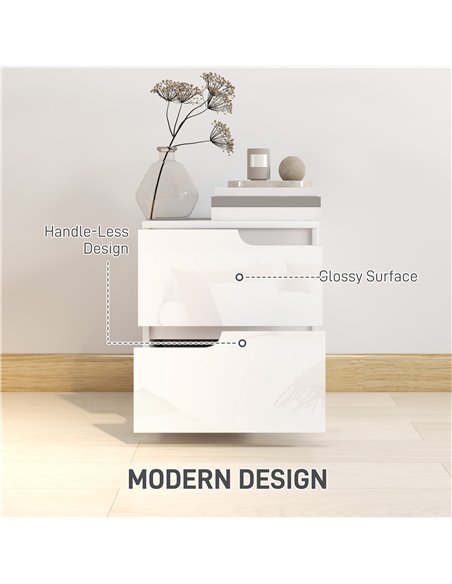 HOMCOM High Gloss Bedside Table - White - pic 126204 | FastDaddyshop