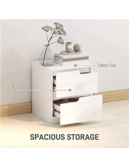 HOMCOM High Gloss Bedside Table - White - pic 126205 | FastDaddyshop