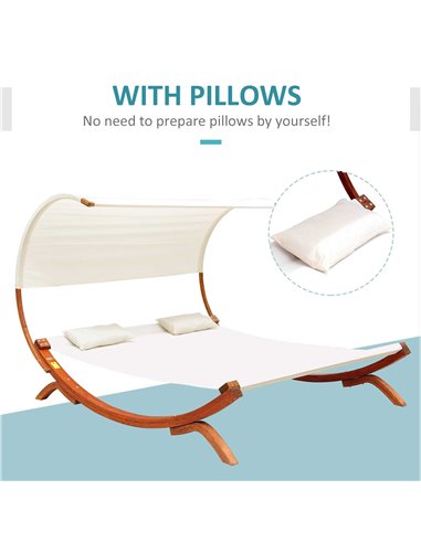 Outsunny Hammock Chaise Day Bed with Canopy Wooden Double Sun Lounger - Cream