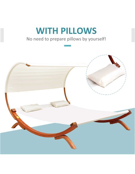 Outsunny Hammock Chaise Day Bed with Canopy Wooden Double Sun Lounger - Cream - pic 12621 | FastDaddyshop