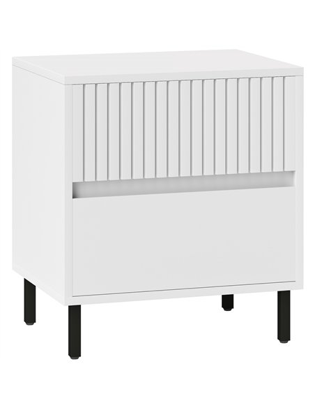 HOMCOM Simple Line Indented Two-Drawer Bedside Table - White - pic 126210 | FastDaddyshop