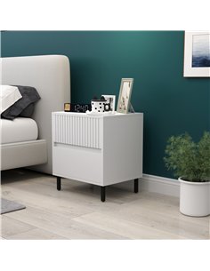 HOMCOM Simple Line Indented Two-Drawer Bedside Table - White 2