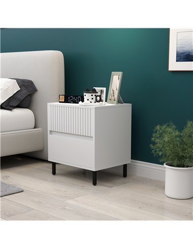 HOMCOM Simple Line Indented Two-Drawer Bedside Table - White