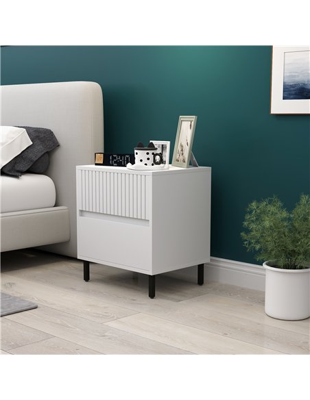 HOMCOM Simple Line Indented Two-Drawer Bedside Table - White - pic 126211 | FastDaddyshop