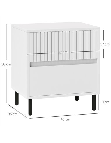 HOMCOM Simple Line Indented Two-Drawer Bedside Table - White