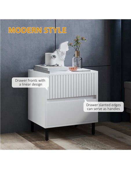 HOMCOM Simple Line Indented Two-Drawer Bedside Table - White - pic 126213 | FastDaddyshop