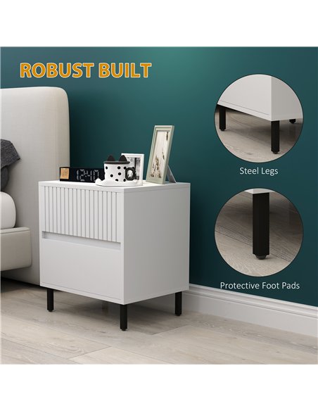 HOMCOM Simple Line Indented Two-Drawer Bedside Table - White - pic 126215 | FastDaddyshop