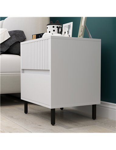 HOMCOM Simple Line Indented Two-Drawer Bedside Table - White
