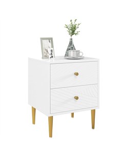 HOMCOM Elegant Two-Drawer Bedside Table - White/Gold-Tone