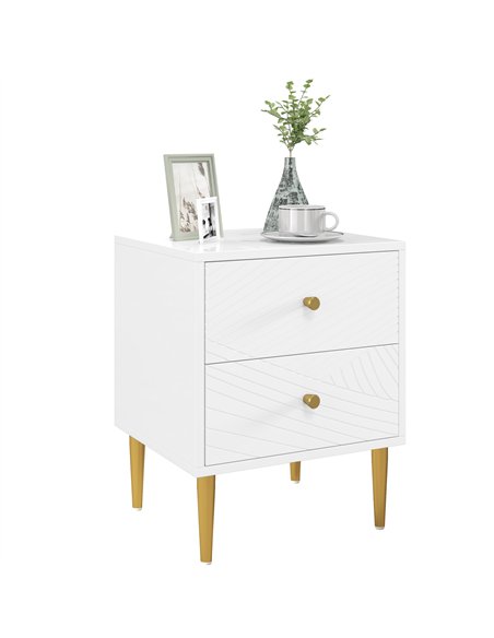 HOMCOM Elegant Two-Drawer Bedside Table - White/Gold-Tone - pic 126219 | FastDaddyshop