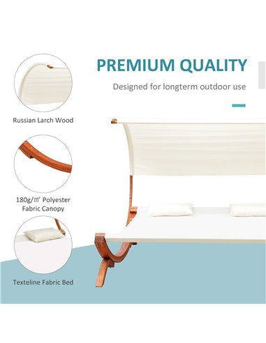 Outsunny Hammock Chaise Day Bed with Canopy Wooden Double Sun Lounger - Cream