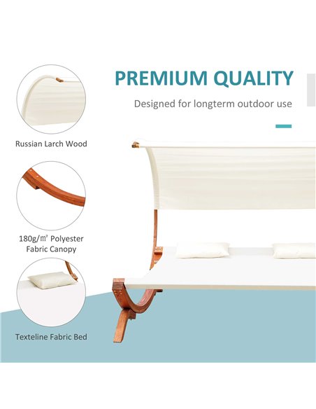 Outsunny Hammock Chaise Day Bed with Canopy Wooden Double Sun Lounger - Cream - pic 12622 | FastDaddyshop