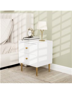 HOMCOM Elegant Two-Drawer Bedside Table - White/Gold-Tone 2