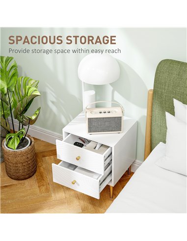 HOMCOM Elegant Two-Drawer Bedside Table - White/Gold-Tone
