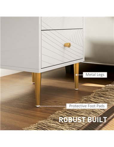 HOMCOM Elegant Two-Drawer Bedside Table - White/Gold-Tone