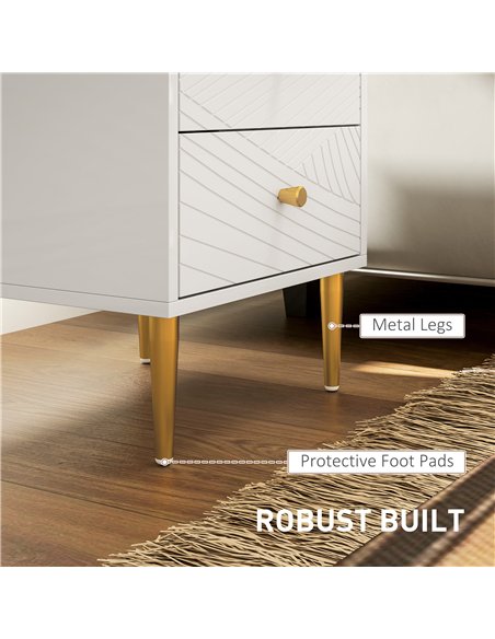 HOMCOM Elegant Two-Drawer Bedside Table - White/Gold-Tone - pic 126224 | FastDaddyshop
