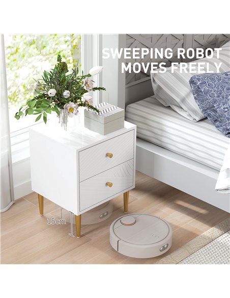 HOMCOM Elegant Two-Drawer Bedside Table - White/Gold-Tone - pic 126225 | FastDaddyshop