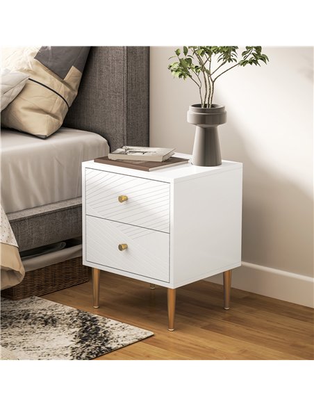 HOMCOM Elegant Two-Drawer Bedside Table - White/Gold-Tone - pic 126226 | FastDaddyshop