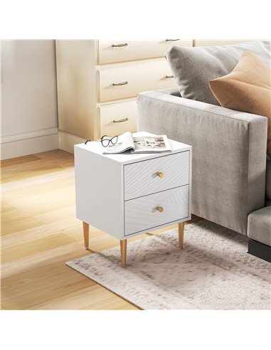 HOMCOM Elegant Two-Drawer Bedside Table - White/Gold-Tone